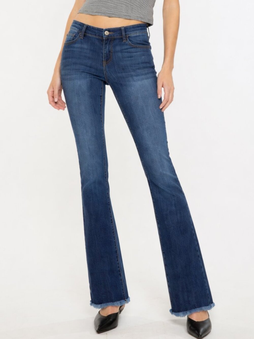 Kancan Anne Bootcut Jeans Medium Wash Stretch Denim Frayed Hem Size 13